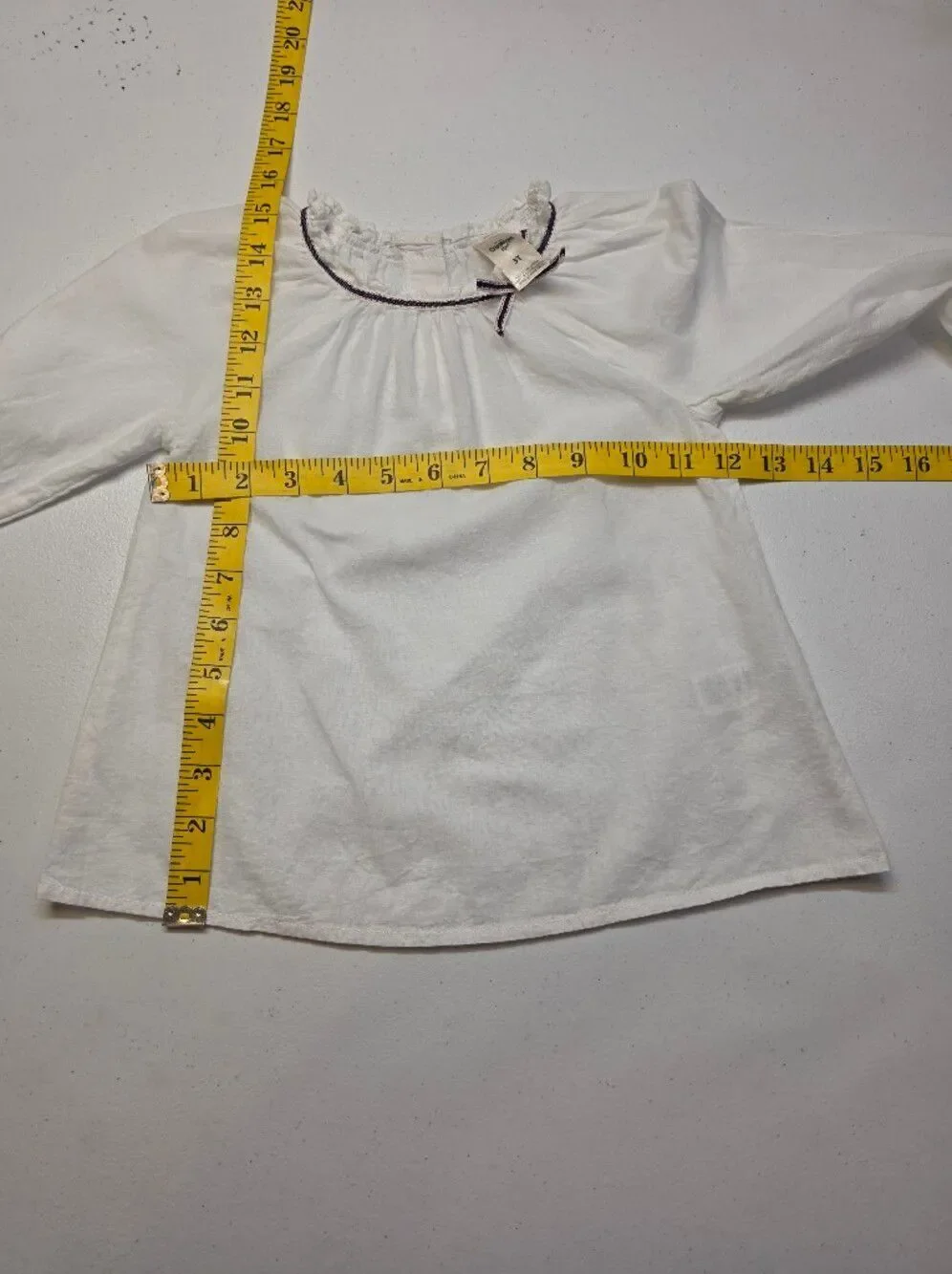 Oshkosh Girls' White Long-Sleeve Peasant Top Dress Shirt Blouse Cotton